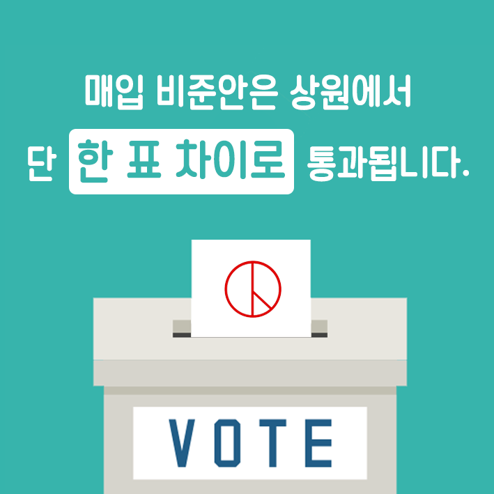 매입 비준안은 상원에서 한 표 차이로 통과됩니다.(vote)