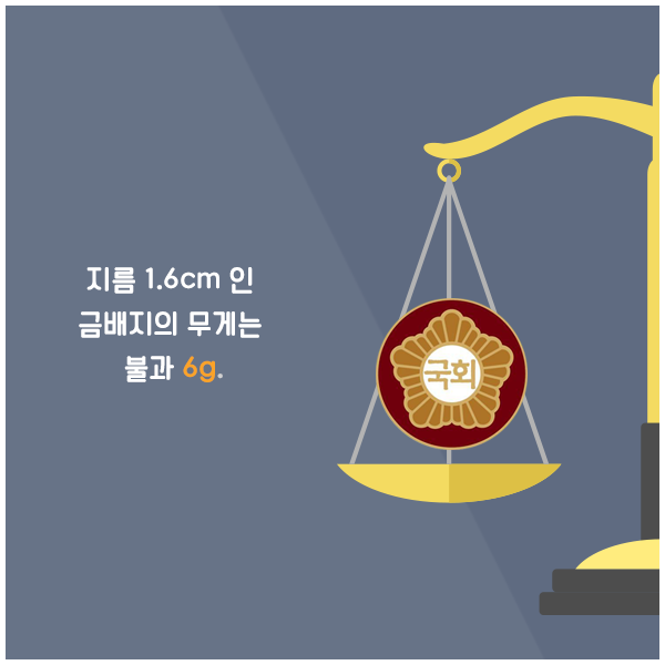 지름 1.6cm인 금배지의 무게는 불과 6g.