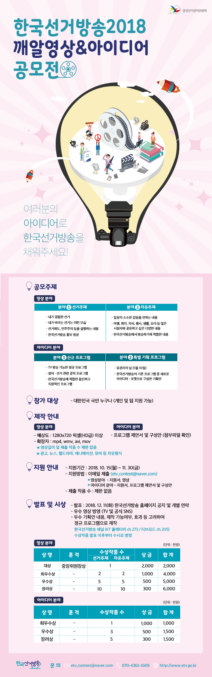 2018년 하반기 한국선거방송 깨알영상 및 아이디어 공모전이 개최됩니다.